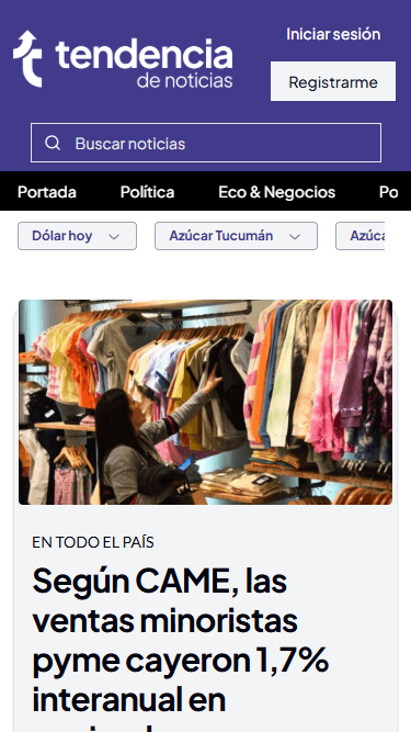 Tendencia de Noticias vista móvil